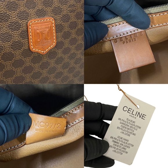 CELINE Macadam Blason Pattern Leather Handbag Boston Bag Brown 126-9 - Picture 3 of 10